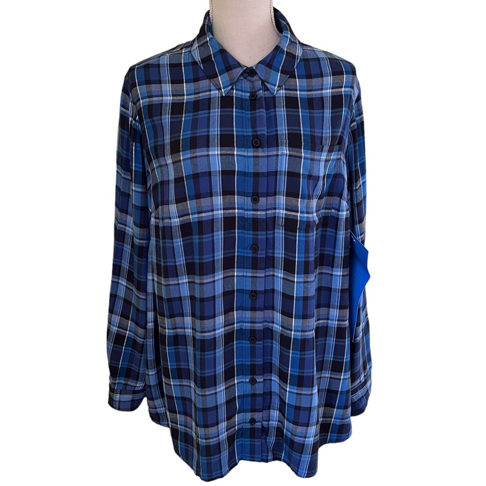 Lane Bryant Blue Plaid Button Down Shirt 14/16